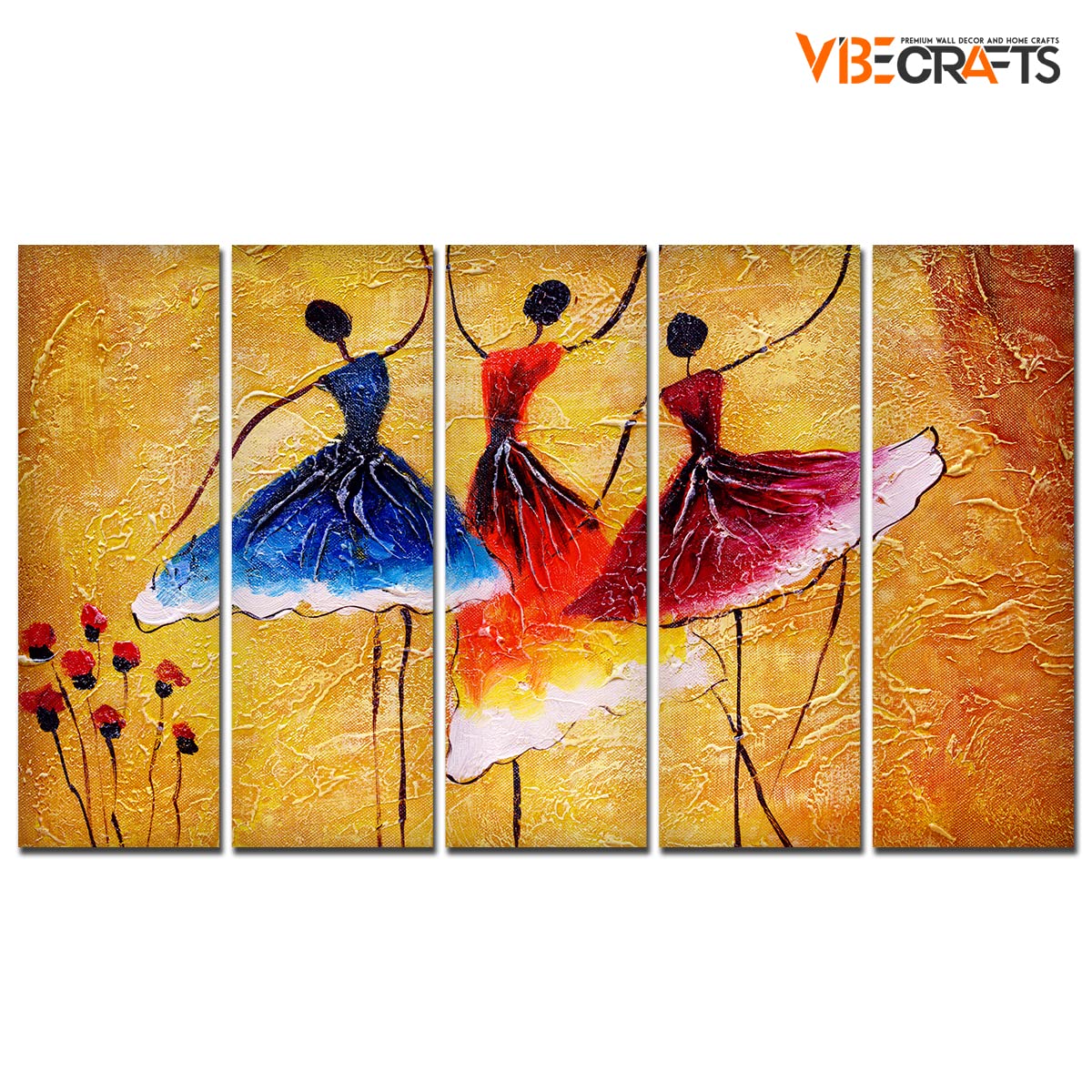 VIBECRAFTS Three Women Doing Dance 5 Pieces Canvas Wall Painting For Home | Office | Living Room | Gift (PTVC5Pcs4_8503)
