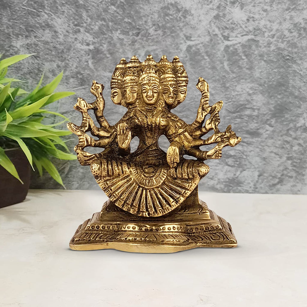 ARTVARKO Brass Idol Gayatri MATA Devi Sitting on Lotus, Savitri Hindu Goddess, Mother of Vedas, for Puja Mandir Temple Gift Decor 5 Inches