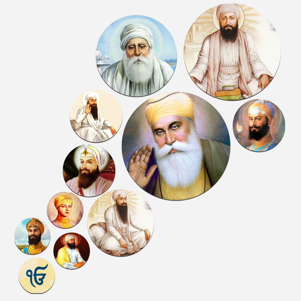 Artvibes Gurunanak Dev Ji Round Shape MDF Wooden Wall Decor Items | Spiritual Decor Items | Wall Art Paintings | Wall Illustrations| Stylish Modern Decor Item | Gift Items (WPS_131N), Set of 11