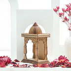 LASER ART Wooden Mini Home Temple with Ram Lalla for Car Dashboard Desk Organizer Home Decor 10cm x 7.5cm x 4.5cm