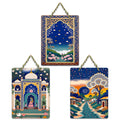 Artvibes Royal Palace Lotus Garden & Starry Night Village Scene Decorative Wall Art MDF Wooden Wall Hanger for Living Room | Home Decor | Wall Accent | Wall Poster | Ideal Gifts (WH_9657N), Set of 3