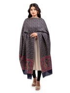 Naureen Women Pashmina Blend Kani Shawl with Paisley and Floral Border, Warm and Soft, 40x80 inch