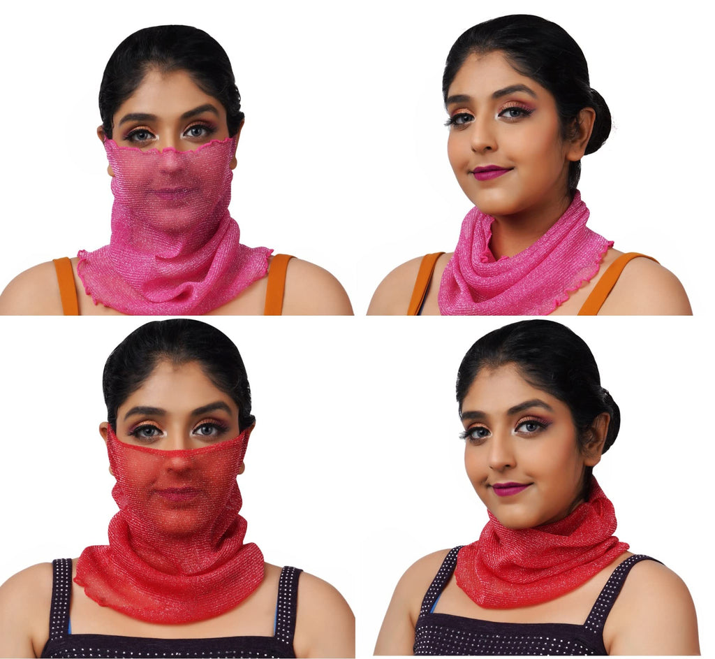 KETKAR Women's Spring Summer Face Scarf Bandana Net Mask Soft Cashmere Neck Scarves_Free Size(Pack Of 02,Pink And Red)