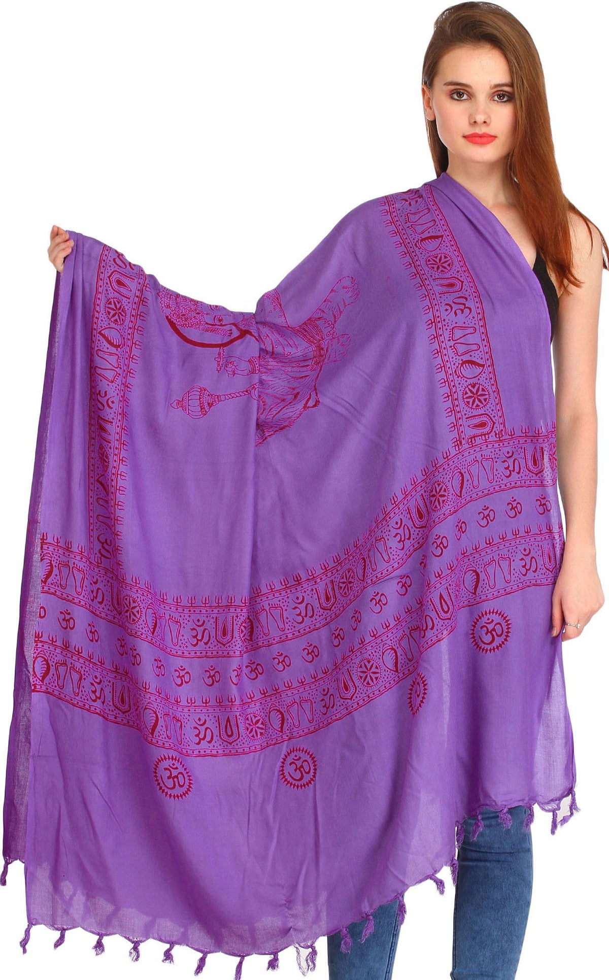 Exotic India Women's Maa Durga Prayer poly cotton Shawl