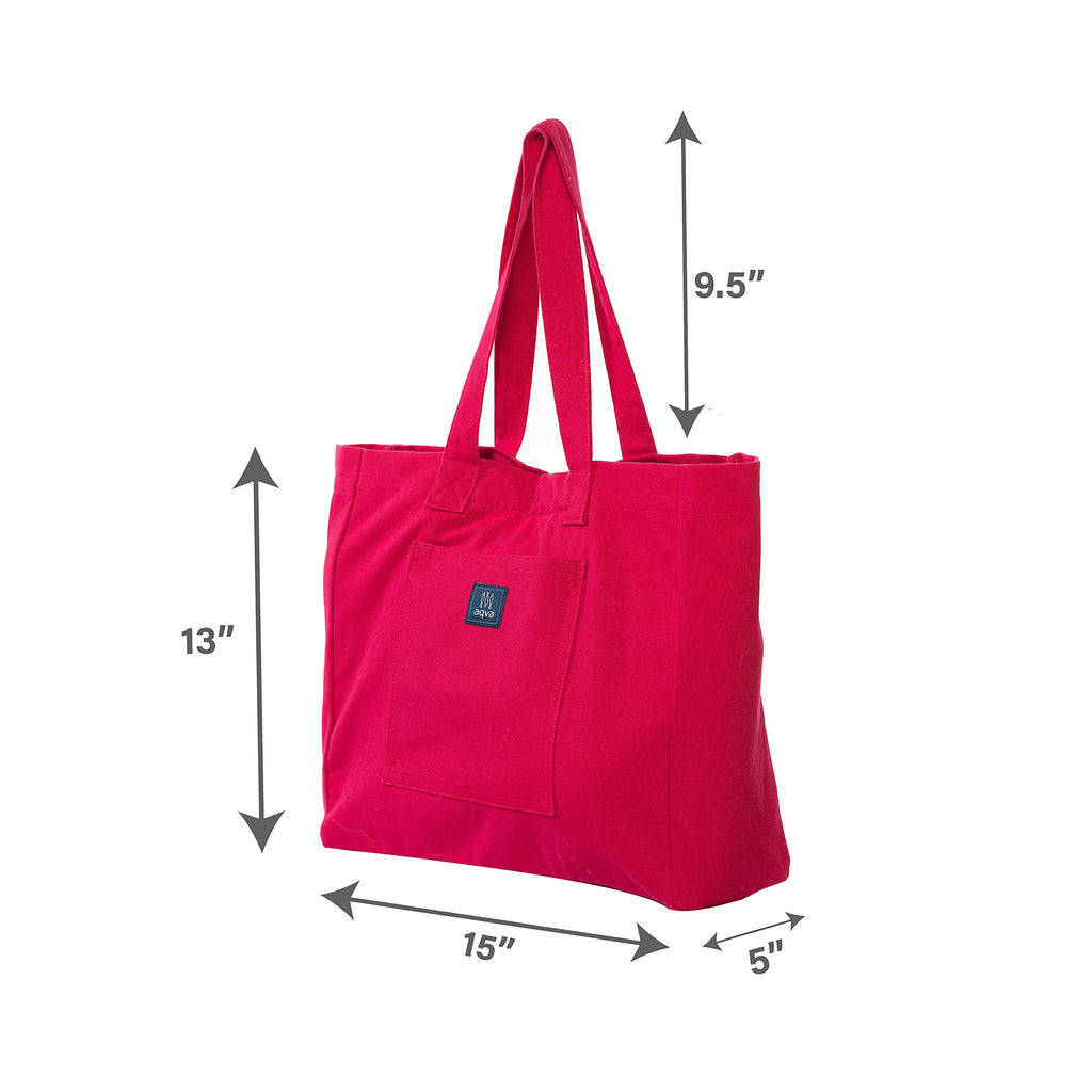 AQVA Solid Cotton Canvas Tote Bag for Women with Magnetic Button Closure | Large Capacity | Stylish Multipurpose Handbag | Resuable Shoulder Bag for for Laptop, Office & Travel (Hot Pink)