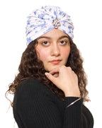 The Headscarves Beautiful Printed Bamboo Viscose Headscarf with Brooch – Stylish Chemo Headwear for Women, Hijab Head Wrap, Cancer Turban Scarf, Breathable Head Cover for Hair Loss Blue
