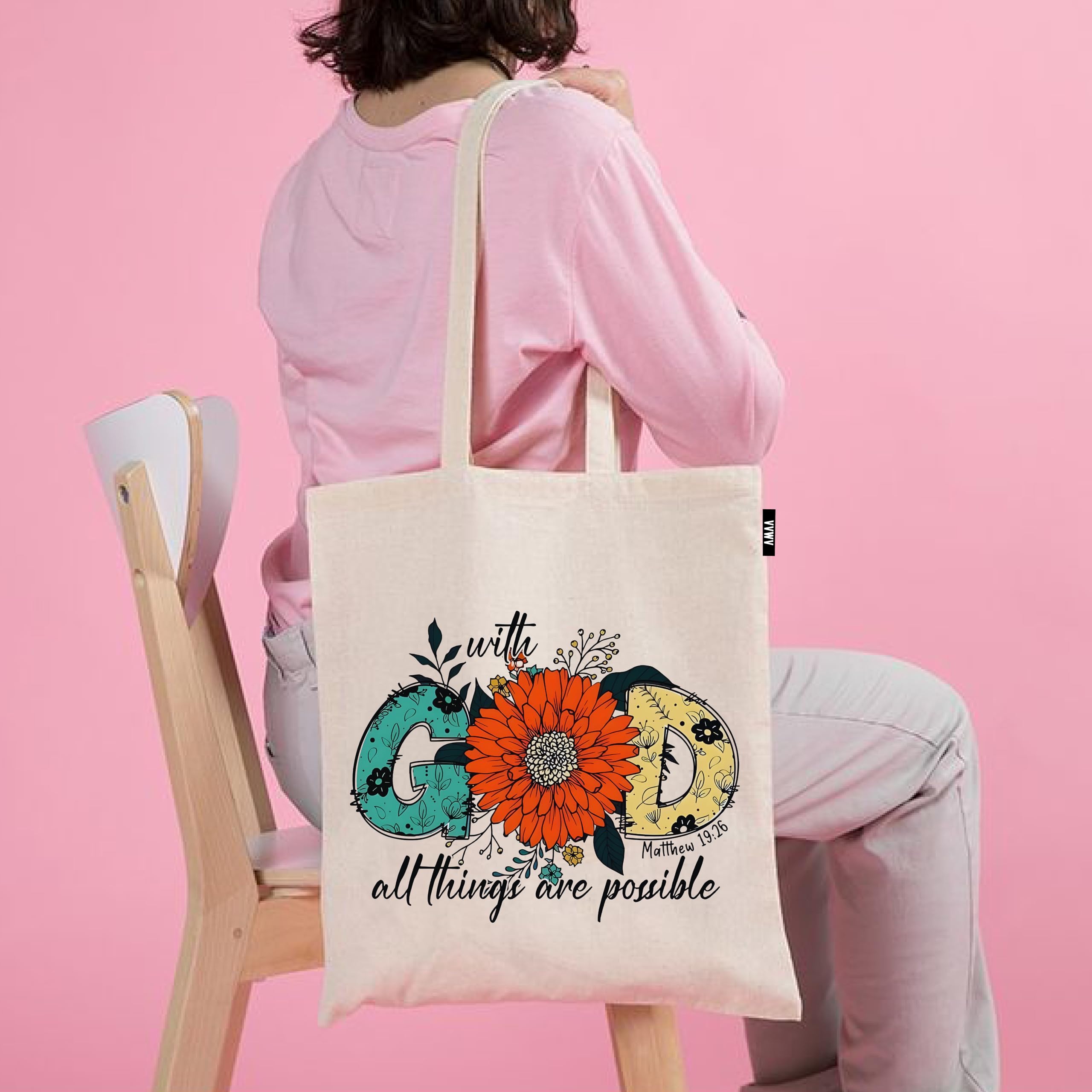 VVWV Tote Bag | 100% Organic Cotton Shopping | Grocery | Tote Bag Women Office College Grocery Vegetable Bags Market, Canvas Tote Bag 15kgs Capacity 13 x 15.7 Inch (God Quotes)
