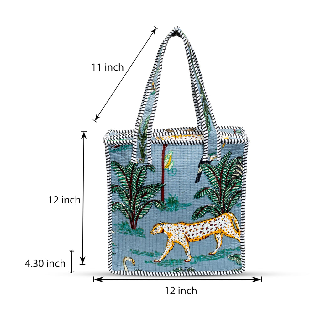 Cotton Quilted Tote Bag for Women | Lightweight Reusable Shoulder Handbag | Durable Eco-Friendly Shopping Bag | Large Capacity Travel, Office & Daily Use Carry Bag | Stylish Utility Tote (Jungle)