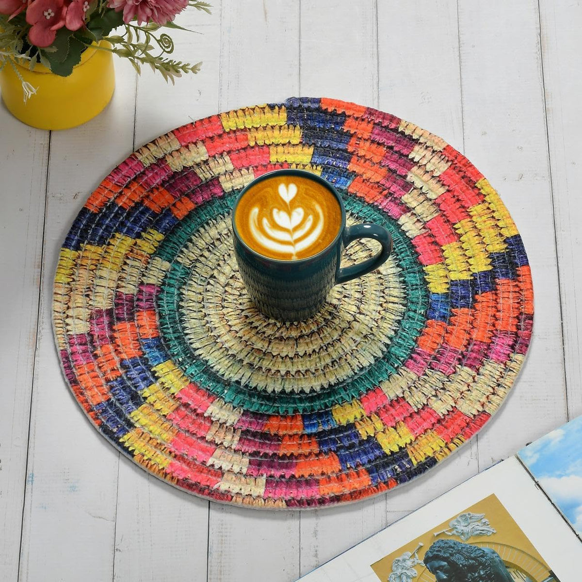 SEHAJ HOME DECOR Cotton Printed Round Table Mat (38x38 cm) - Pack of 1 (Single PCS) (Multi 4) Kafalo
