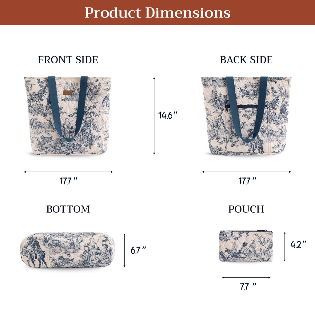 Maison d' Hermine Shopping Bags Cotton Quilted Tote Bag with Zipper Pockets, 008 - the Miller - Blue, 17.7 L x 6.7 W x 14.6 H (Shopping Bag), 2 - the Miller - Blue