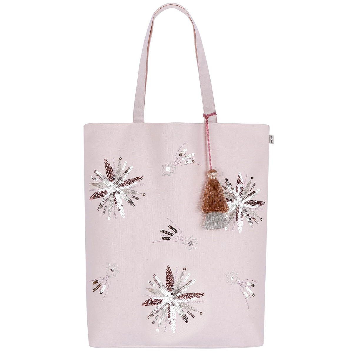 MASQ By Q-One Handcrafted Canvas Sparkle N Shine Embroidered Tote Bags For Women's, College Bag For Girls With Inner Zip Pocket, 100% Organic Cotton Tote Bag For Traveling & Daily Use - Utility