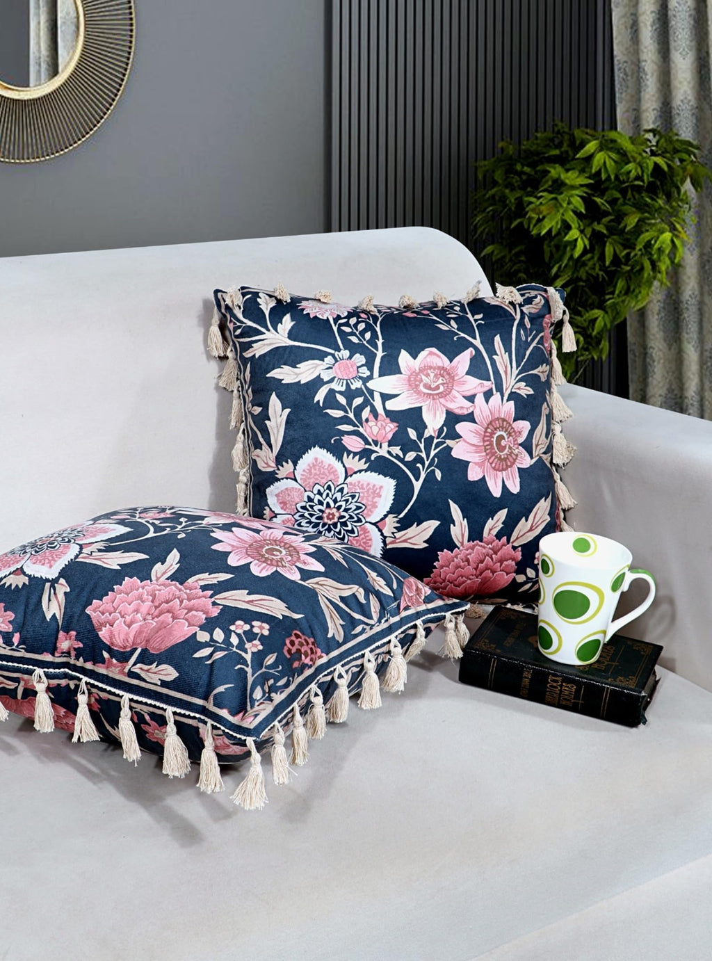 ishro home Premium Cushion Cover 16 inch x 16 inch | Set of 2 – Soft European Standard Fabric, Frill Design, Machine Washable | (2, Night Sapphire, 16x16 Inch)
