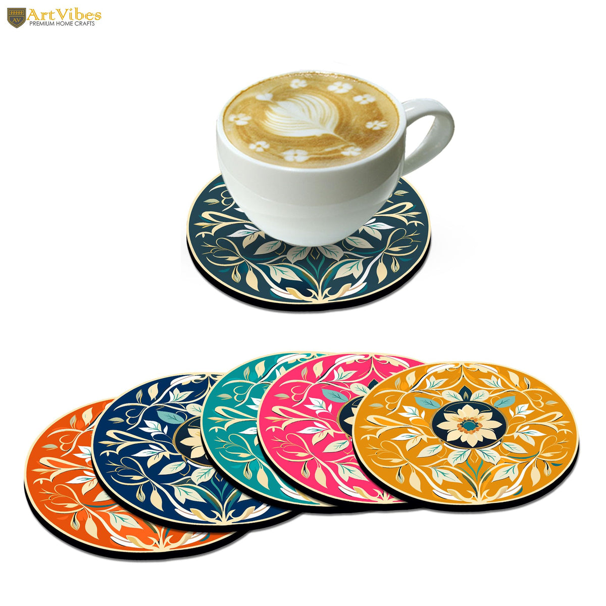 Artvibes Decorative Printed MDF Wooden Coasters for Home and Kitchen | Dining Table Decor | Wood Stylish Tea Coaster Set | Kitchen Decoration Items | Modern Artworks (Set of 6) | 4x4 Inch TC_3019