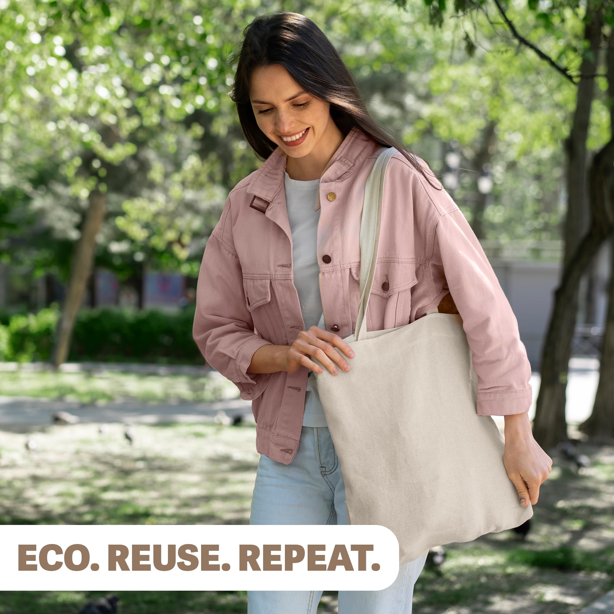 Metsi Reusable Canvas Cotton Tote Bag, 15x16, 11 Drop Handle, 100% Natural Cotton Tote Bag, Eco-Friendly, Durable, Washable Cloth Tote for Shopping, Book, Travel & Everyday Use, Pack of 2