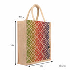 Sangra Multicolor Jute bag for Women and Men Lunch Bag with Zip and Handle Reusable Tiffin Bag Shopping Grocery Bag (Rangoli)
