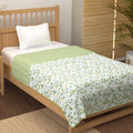 Story@Home Dohar Single Bed 100% Cotton AC Blanket for Summer|144x220CM, 150GSM Ac Comforter and AC Blanket for Summer|Olive Green & White Leaf Pattern Reversible Duvet Quilt, All-Season Blanket Kafalo