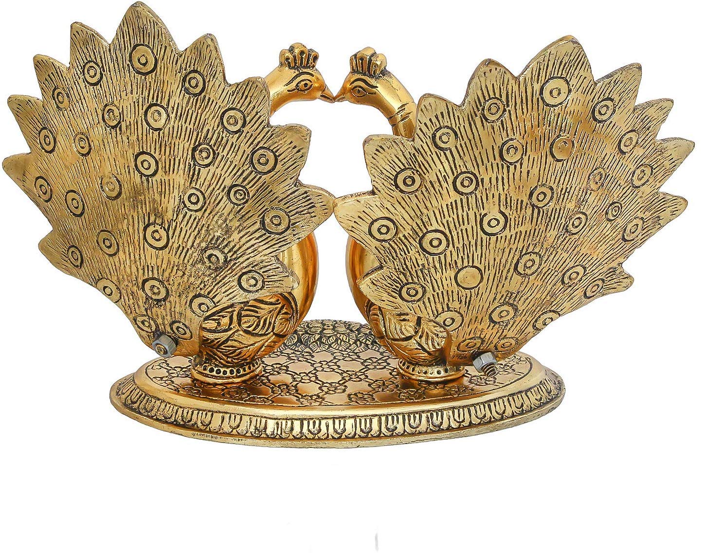 Prince Home Decor & Gifts Metal Handcrafted Pair of Kissing Duck Metal Decorative Showpiece Peacock Pair Decorative Showpiece(Aluminium, Gold)
