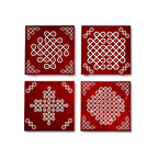 R K Enterprises Puja Chowki | Traditional Chowki with Kolam Design | Wooden Pujja Chowki | Traditional & Durable Decorative for Small Puja Manai Stand at Home | Pack of 4 | Pooja Manai