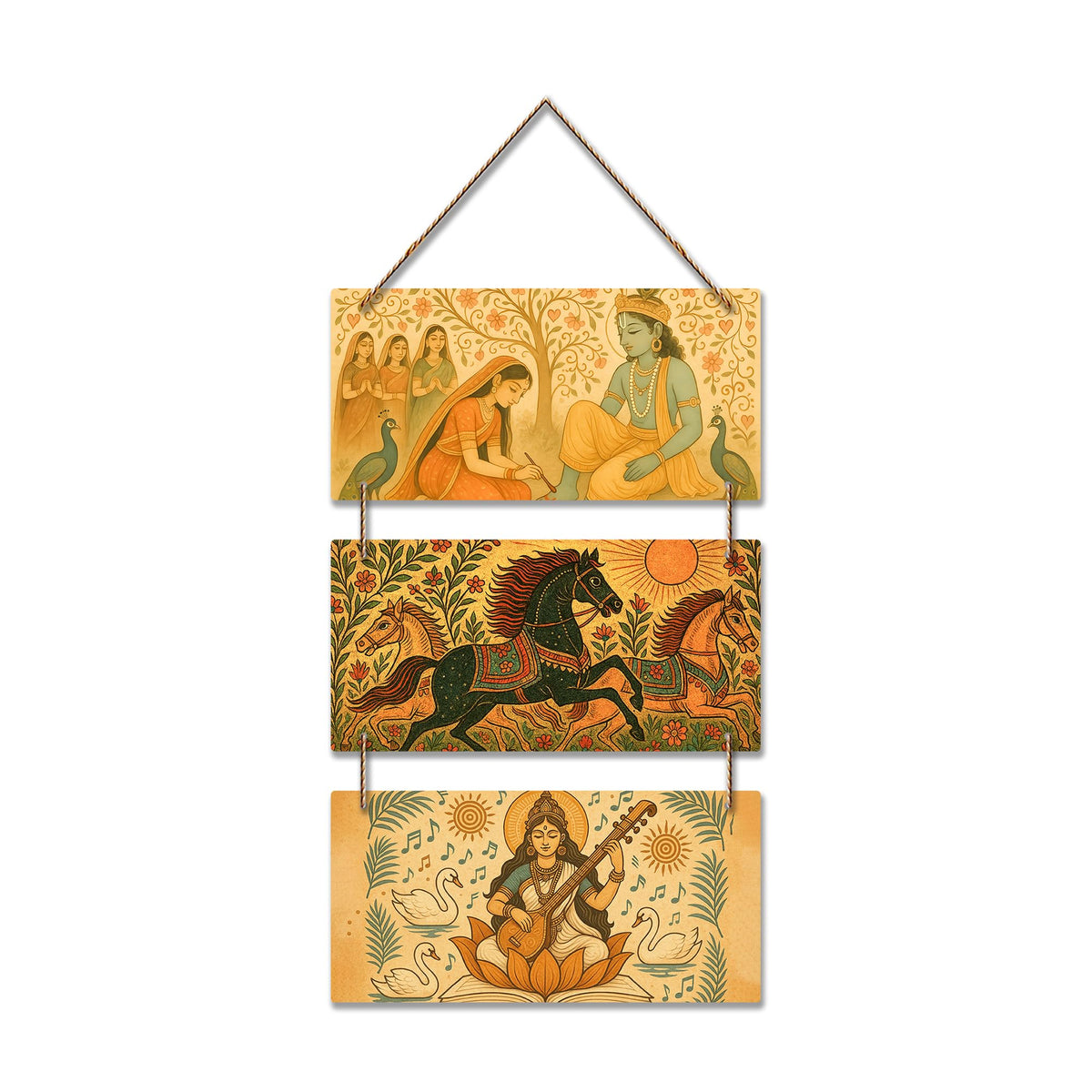 Artvibes Depicts Radha Krishna & Saraswati Wall Hanging Home Decorative Wall Art for Living room | Spiritual Decor Items | Wall Poster | Artwork| Stylish Modern Decor Item | Gift Items (WH_9437N)