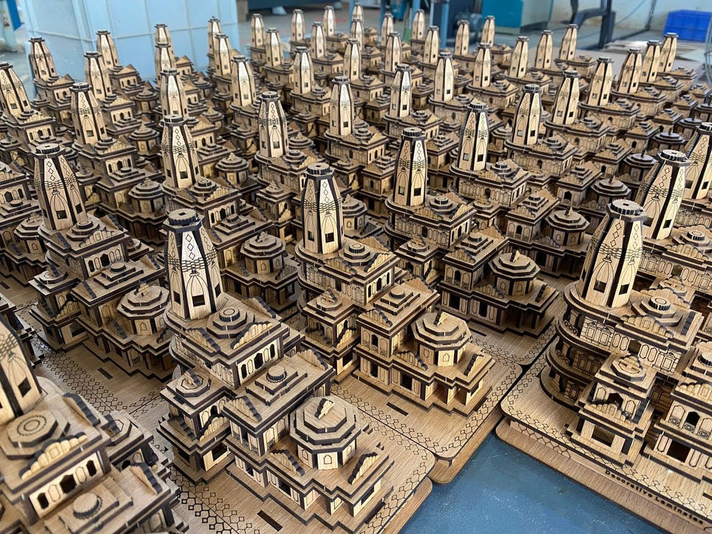 K.TEAM BLUEDRIZZLE Shree Ram Mandir Ayodhya Model Wooden Temple for Pooja Room Miniature 3D Wood Mandir Showpiece for Home Decoration Office Desk Devotional