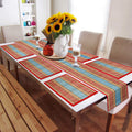 HOKIPO River Grass Natural Handcrafted Madur Kathi 6 Placemats With Runner For Dining Table, Red - Set Of 6