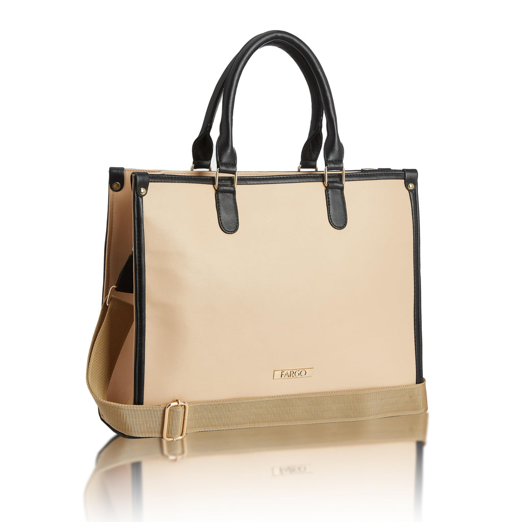 Fargo Regal Beige Vegan Leather Tote Bag for Women | Laptop Compartment, RFID Pockets, YKK Zipper, Large Office Handbag | Shoulder Bag for College & Daily Use | Made in India