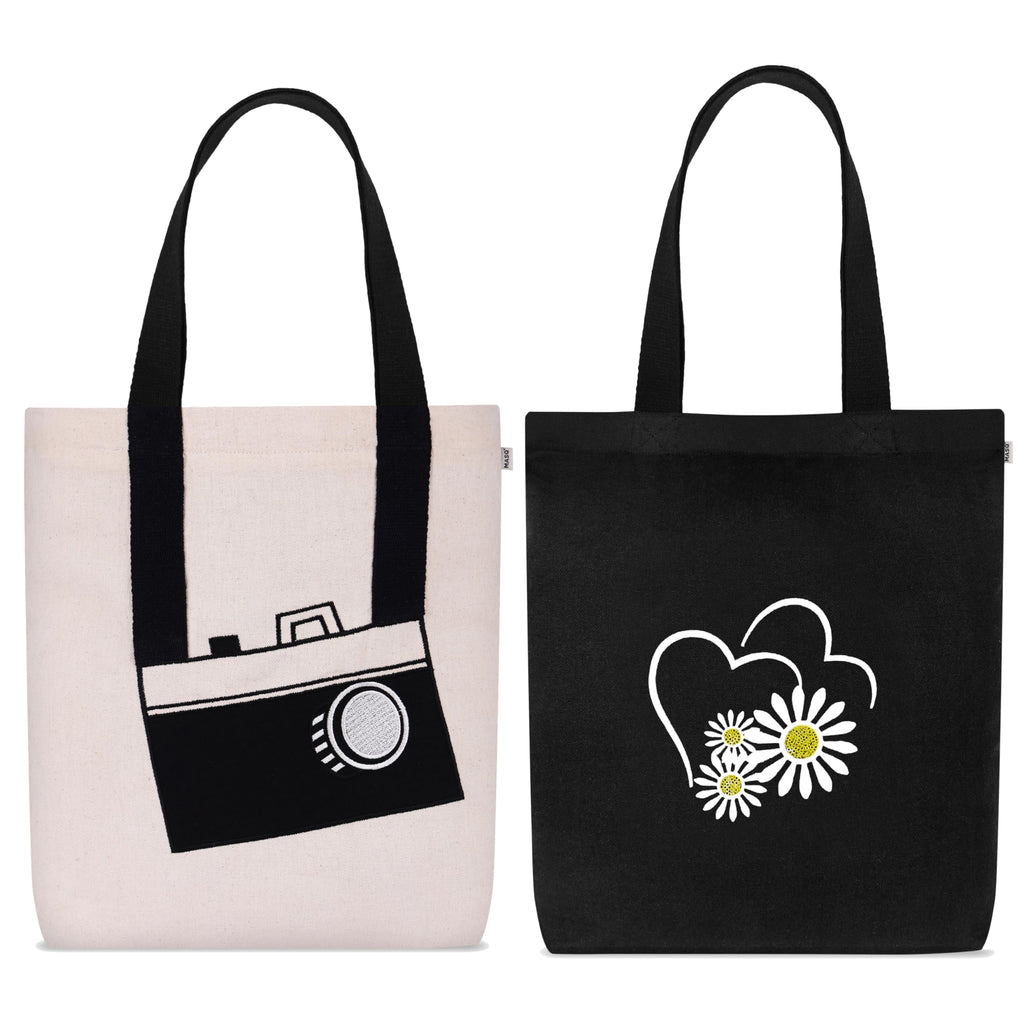 MASQ by Q-One Cute Genes Foldable Reusable Tote Bag for Women with Zip | College Bag for Girls | 100% Organic Canvas Tote for Shopping, Travel & Beach | Multi-Purpose Sturdy Bag with 15kg Capacity