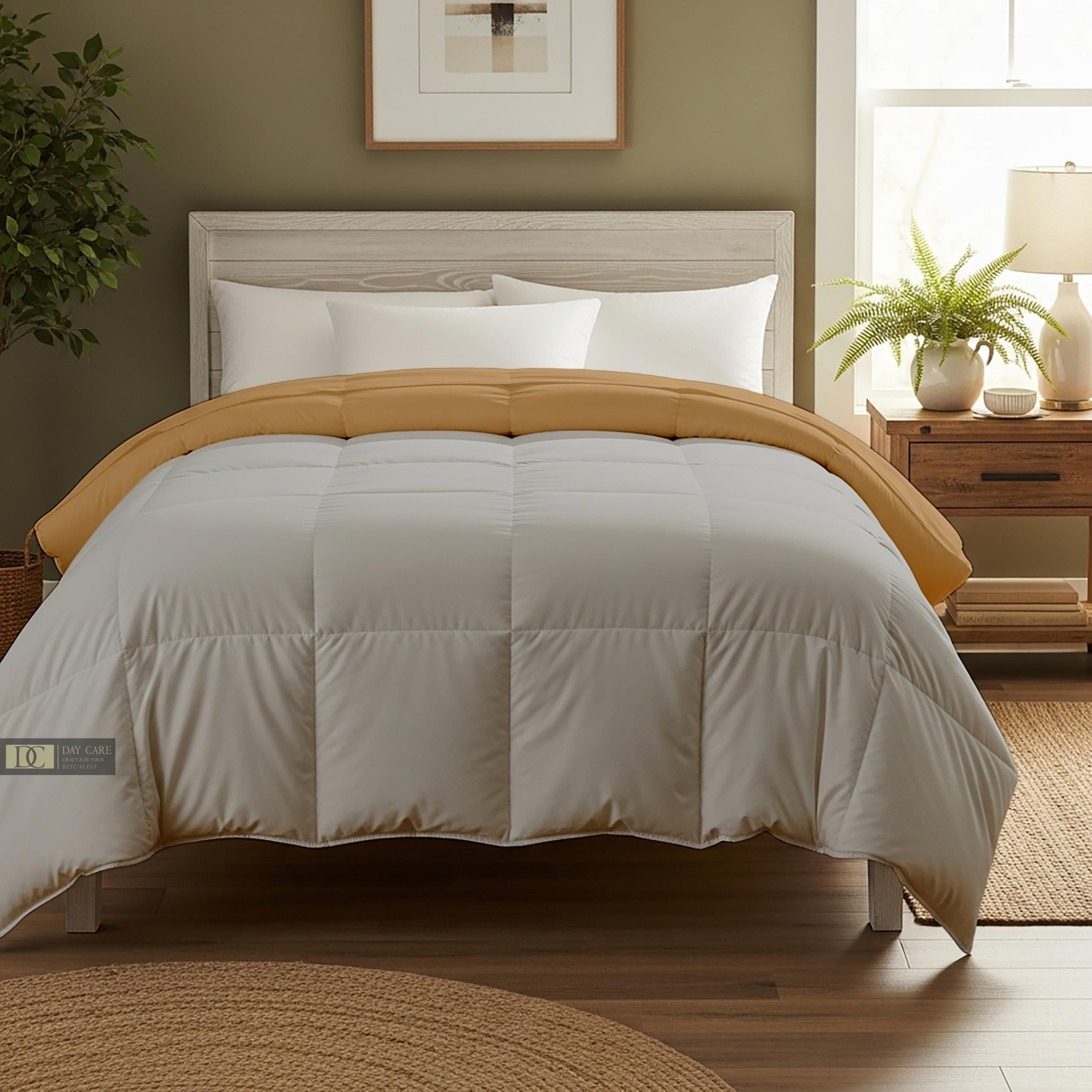 Day Care® 600 GSM Premium Comforter | Cloud Down Touch Microfiber Quilt | Heavy Warm Winter Blanket Rajai | Soft, Lightweight & Machine Washable - 60x90 Single Bed | Silver/Beige Kafalo