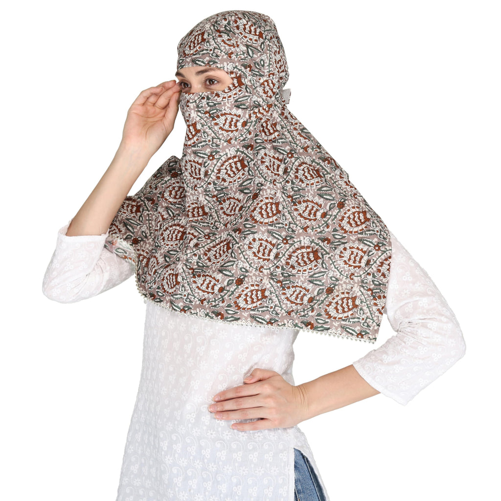DEEPNYRA - LIVING STYLE Scarf Face Full Covering With Mask Head Hair Wrap Sun Protection For Women Cotton Printed Square All Season Wear (MULTIKATHA)
