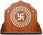 GOJEEVA KRAFT Engineered Wood Hand Crafted Carved Pattern Home Temple for Idols Temple for Home and Office I Swastik Carved | Set Top Box Stand I Wooden Mandir (Pack of 1) (Medium)