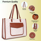 Womanix PU Laptop Tote Bags for Women with Front Pocket, Work Bag,15 inch tote for Women, Large Capacity Handbag for Office, School, Travel, Teacher Purse (Beige Tan)