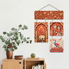 Artvibes Traditional Elephant Peacock & Groom Bride Wooden Art Decoration Item for Home | Wall Sculpture | Signs & Plaques | Graphic Artwork | Art Print | Wall Accents | Unique Gift Items (WH_6540N)