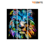 VIBECRAFTS Homcraft 3 Pieces Multicolor Head Of Lion Canvas Wall Painting Fitted With Wooden Frame For Home | Office | Living Room | Gifts (PTVC3Pcs1_9533)