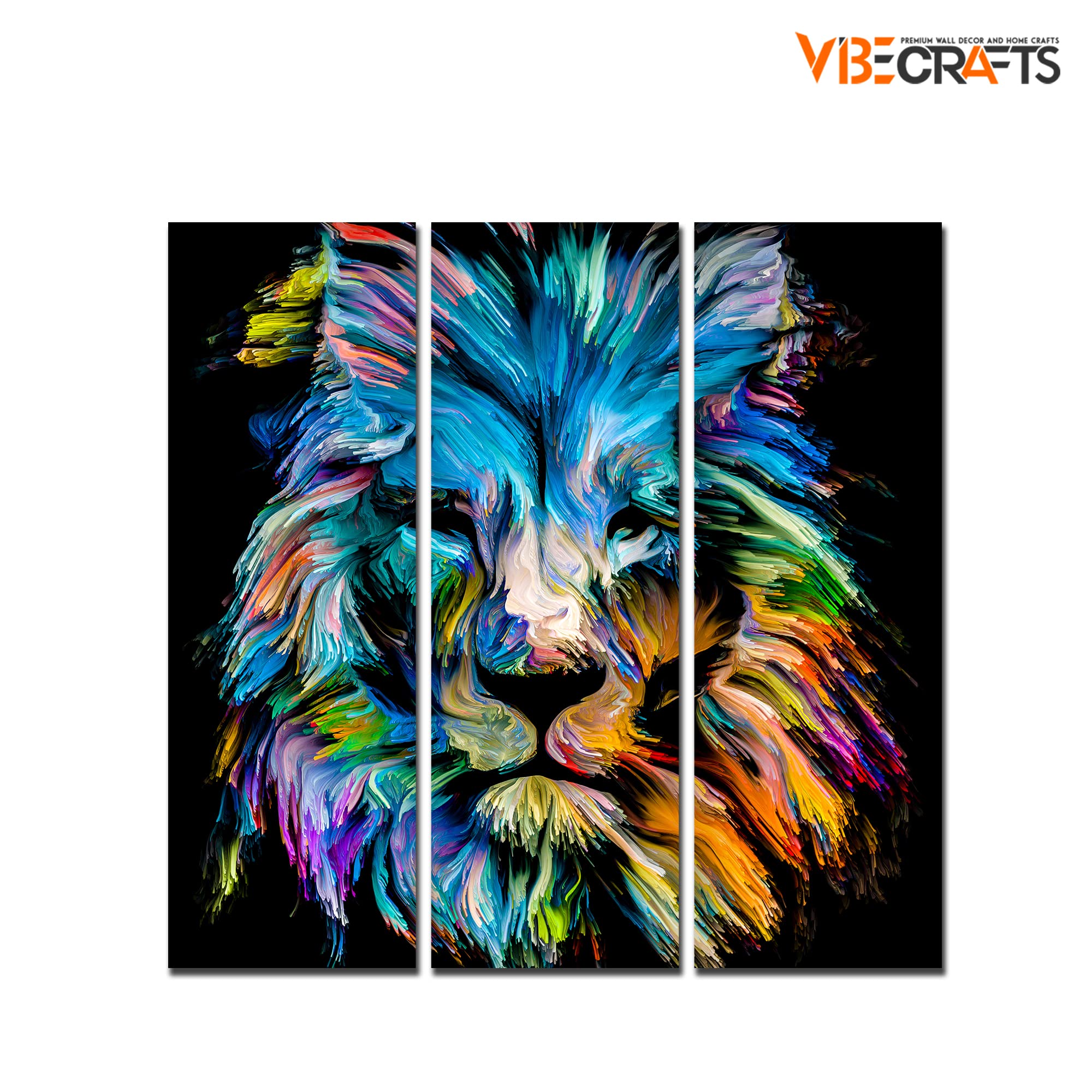VIBECRAFTS Homcraft 3 Pieces Multicolor Head Of Lion Canvas Wall Painting Fitted With Wooden Frame For Home | Office | Living Room | Gifts (PTVC3Pcs1_9533)