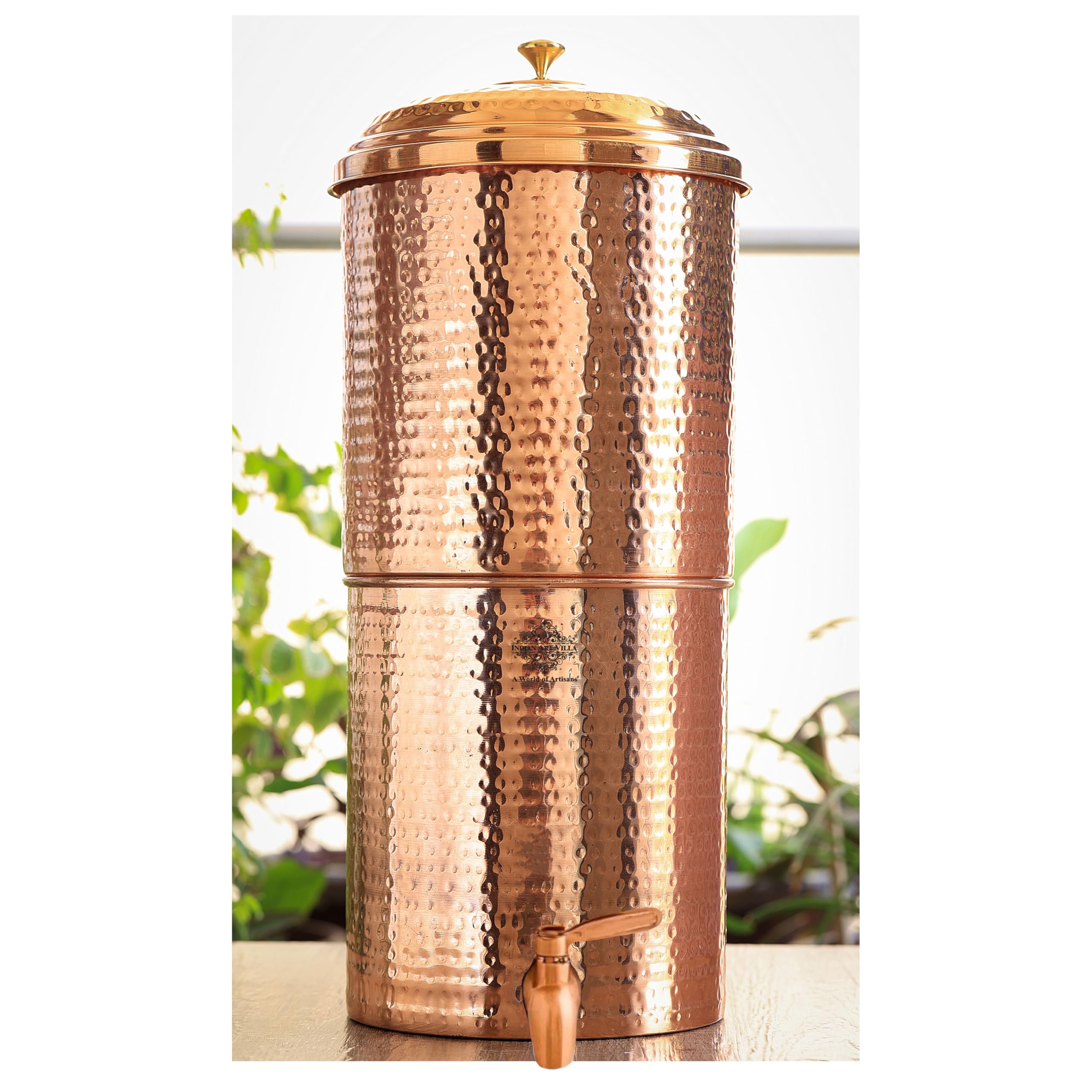 INDIAN ART VILLA Inbuilt Filter Hammered Copper Carafes, Kitchenware, 15 LTR