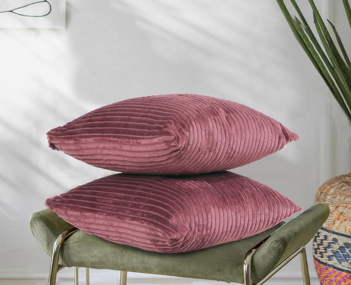 RD TREND® Cushion Cover Set of 2, Decorative Sofa Living Room Home Square Cushion Covers 18 Inch x 18 Inch, Aesthetic Corduroy Striped Double Sided (Wine)