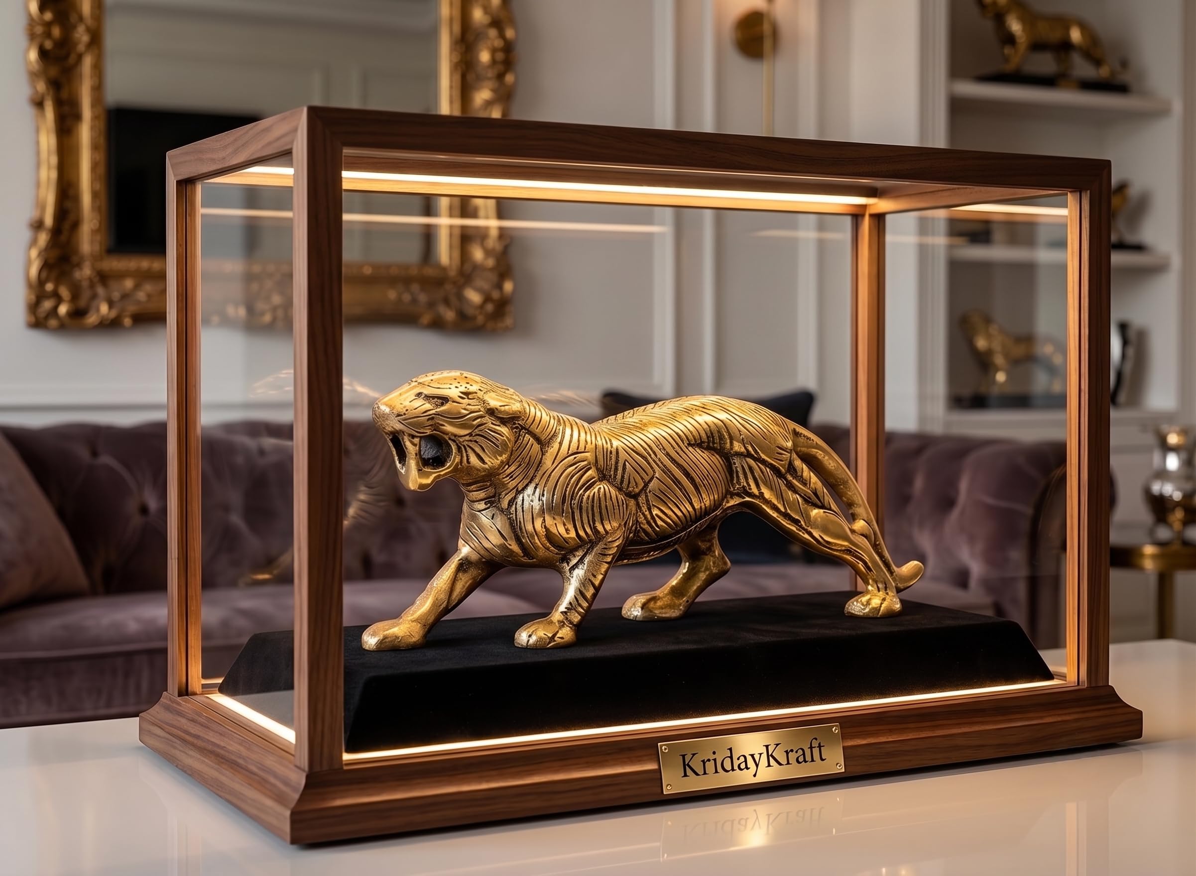 KridayKraft Golden Metal Antique Tiger/Jaguar/Panther/Sher Figurine Table Top Decorative,Feng Shui & Vanstu,Animal Showpiece Figurines...