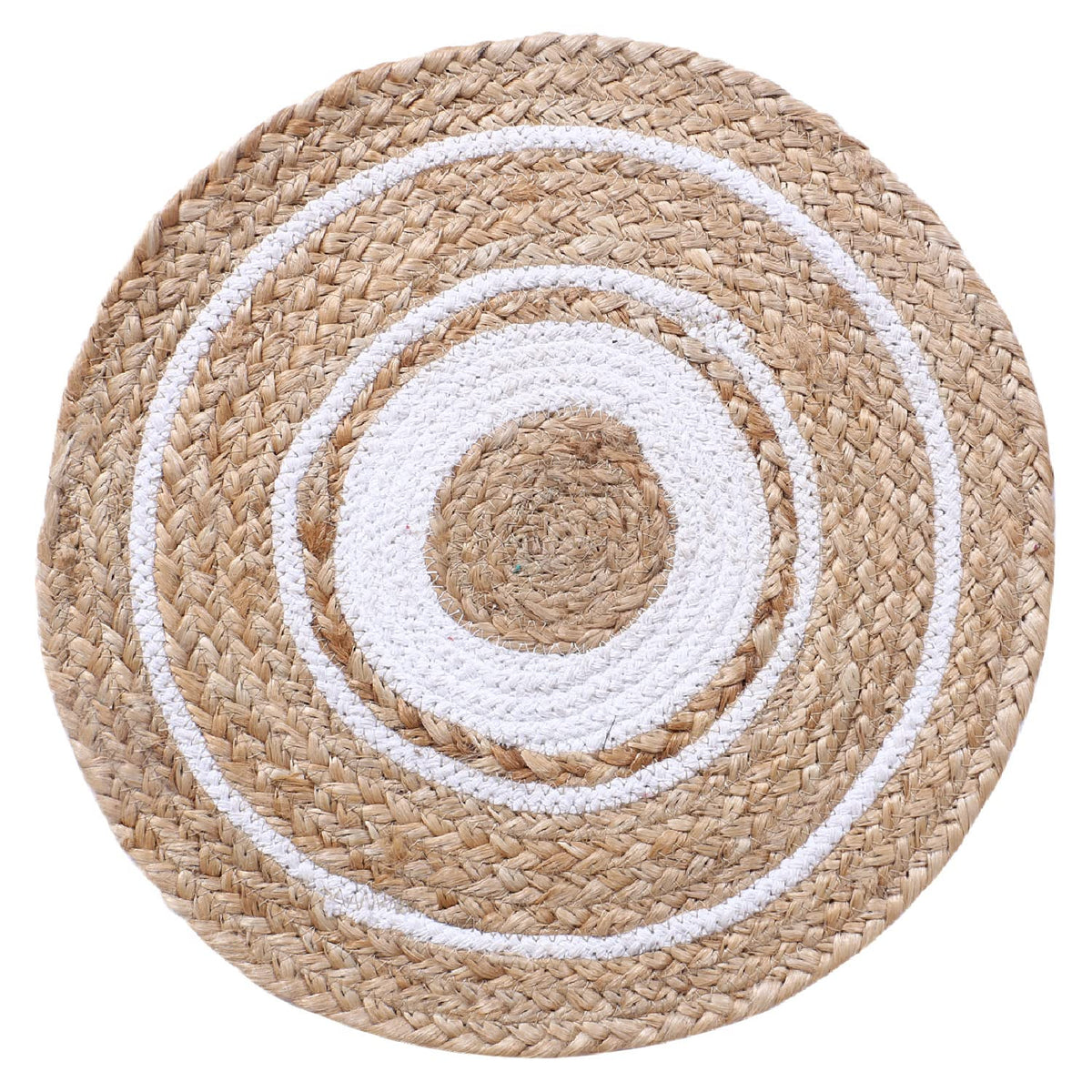 Kuber Industries Handmade Braided Carpet Rugs|Traditional Spiral Design Jute Placemat|Table Top Mat for Bedroom,Living Room,Dining Room,36x36 cm,(White) Kafalo
