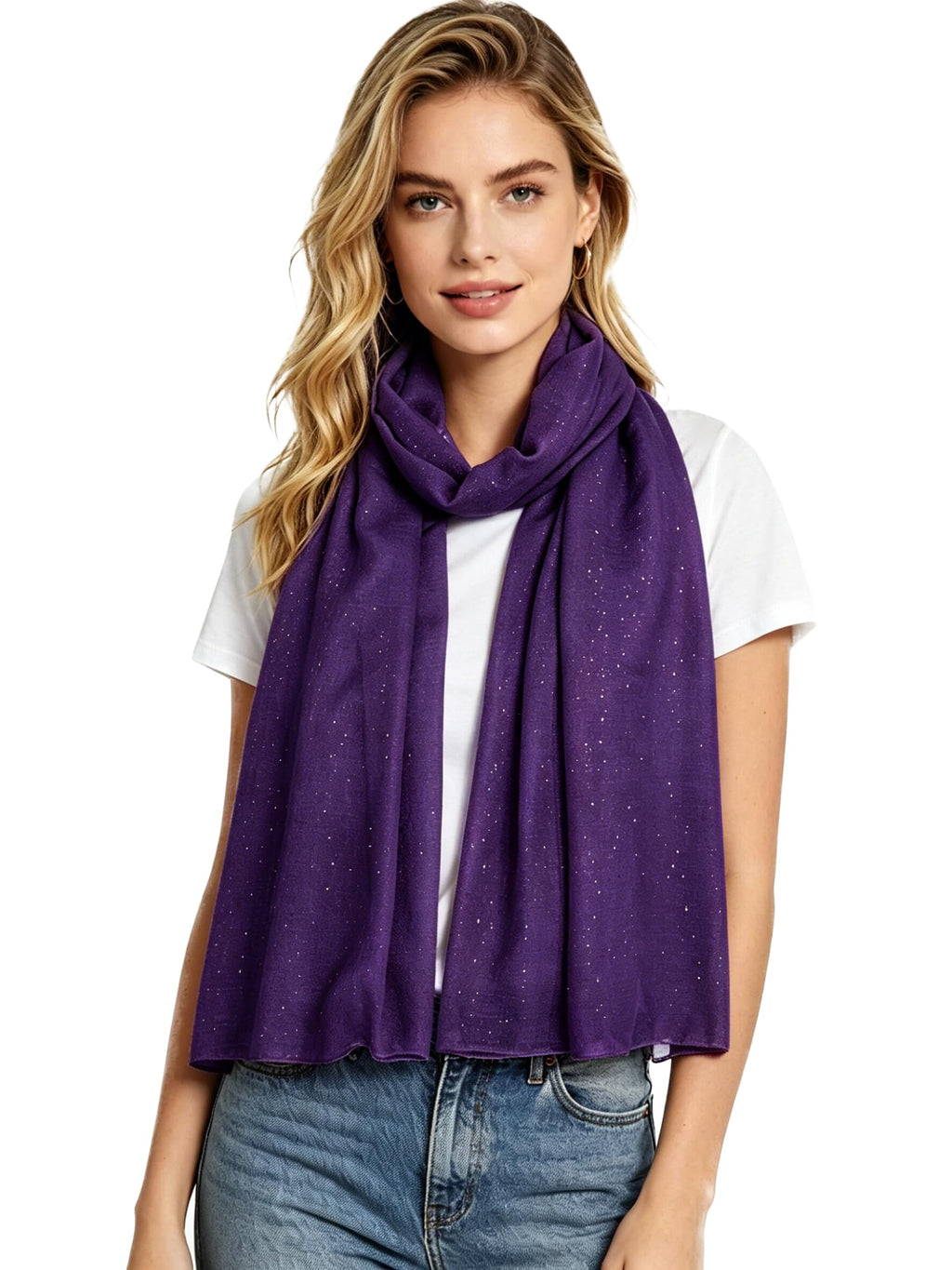 Lina & Lily Solid Shimmer Sparkle Glitters Sheer Maxi Shawl Head Scarf Hijab (#19 DARK PURPLE)