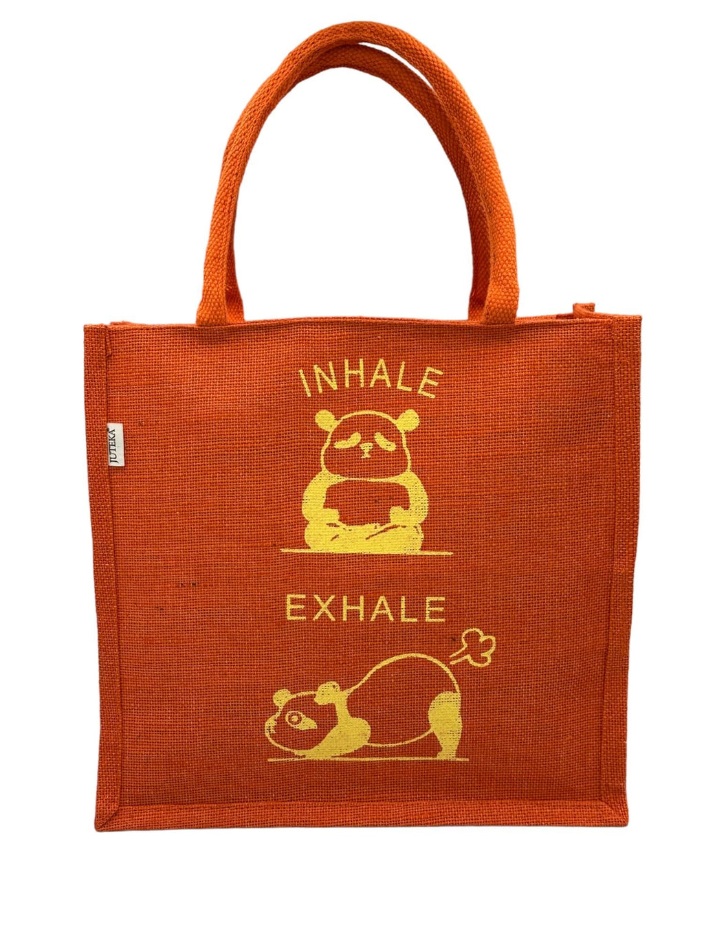 JUTEKA Printed Eco Friendly Jute Bag with Zipper Closure and Premium Cotton Handles for Lunch, Grocery, Tiffin, Office, Shopping