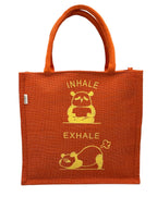 JUTEKA Printed Eco Friendly Jute Bag with Zipper Closure and Premium Cotton Handles for Lunch, Grocery, Tiffin, Office, Shopping