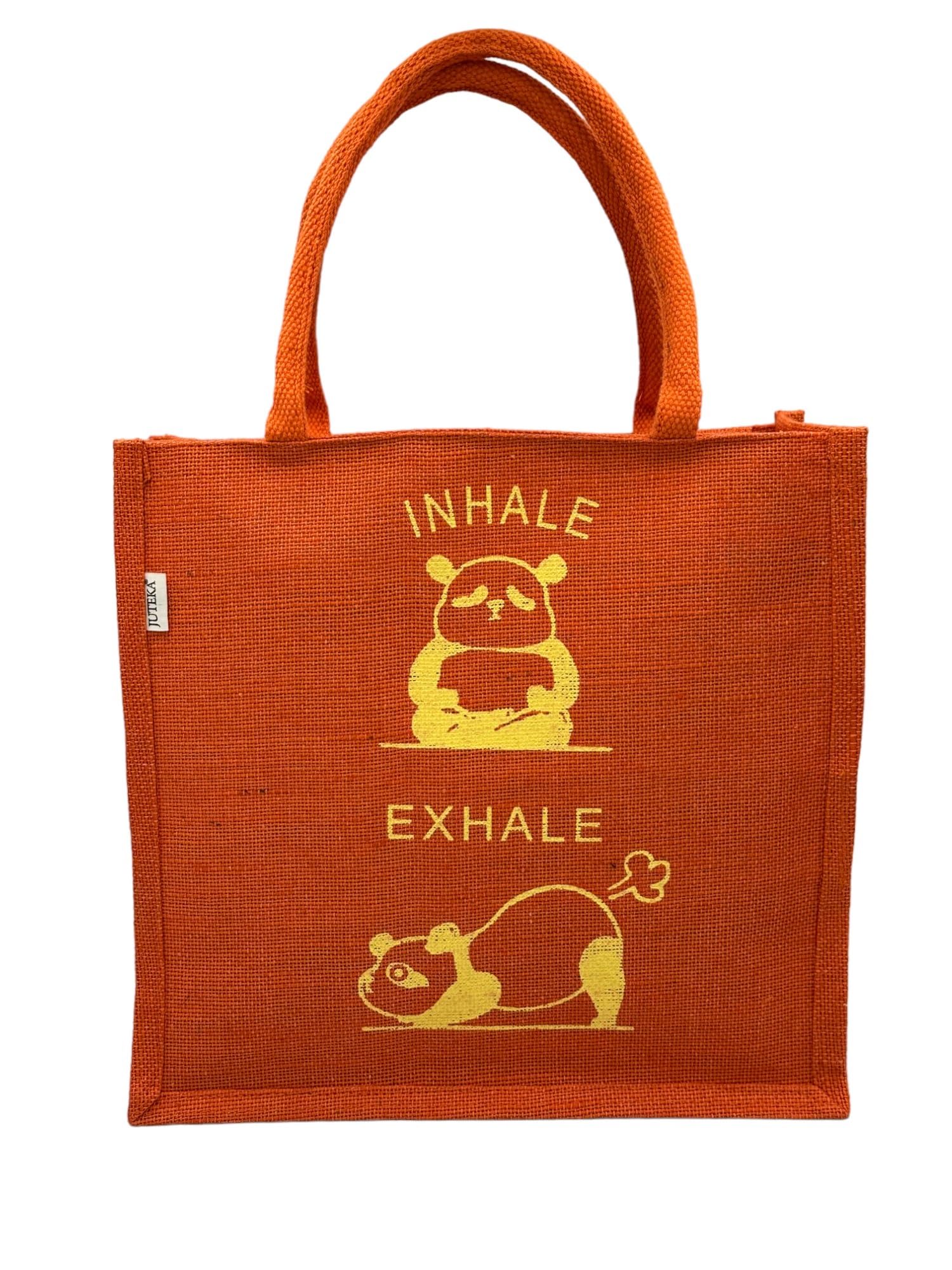 JUTEKA Printed Eco Friendly Jute Bag with Zipper Closure and Premium Cotton Handles for Lunch, Grocery, Tiffin, Office, Shopping