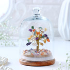 Luxe Art 7 Chakra Crystal Tree in Glass Dome, Handmade Gemstone Bonsai with Wooden Base, Small 15cm Decorative Tree for Home Office, Spiritual Healing Décor