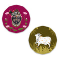 Artvibes Shrinath Ji & Sacred Cow Pichwai Art Round Shape MDF Wooden Wall Decor Items | Living Room | Handcrafted Art | Wall Poster | Aesthetic Wooden Decor | Art Print | Gifts (WH_8808N), Set of 2