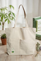 Jute Tote Bag with Cotton Handles | Eco-Friendly Hand Screen Printed Wave Design Shopping Bag | Reusable Natural Jute Bag with Azo-Free Dye Print