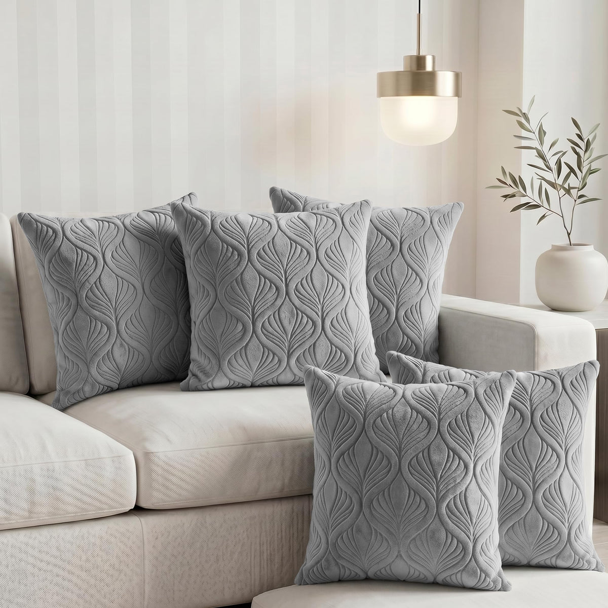 Yellow Weaves Jacquard Cushion Covers | Sofa Cushion Covers | Throw Pillow Cover for Sofa, Couch, Living Room| Removable & Washable | 16x16 Inches, Set of 5 (Grey)