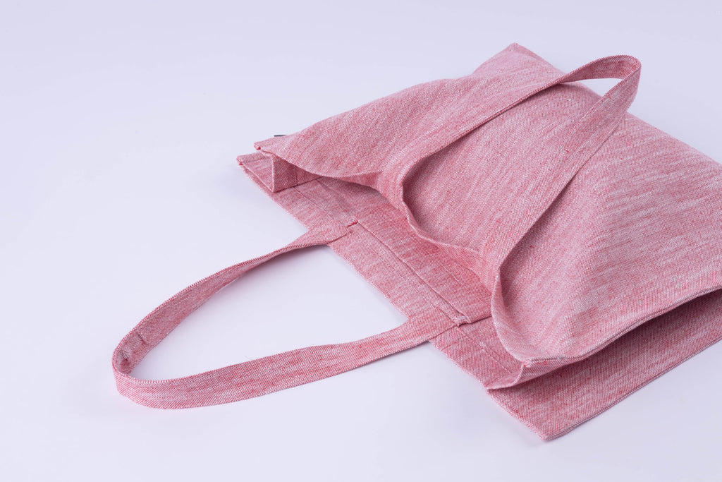 KITES CREATIONS 100% Cotton Shopping Bag, Stylish & Shoulder Tote with Inner Pocket, Perfect for Grocery, Travel, Shopping, Chambray Slub (14”x17.5”x5.5”), Set of 5 - Viva Magenta