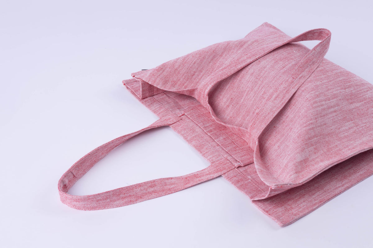 KITES CREATIONS 100% Cotton Shopping Bag, Stylish & Shoulder Tote with Inner Pocket, Perfect for Grocery, Travel, Shopping, Chambray Slub (14”x17.5”x5.5”), Set of 5 - Viva Magenta