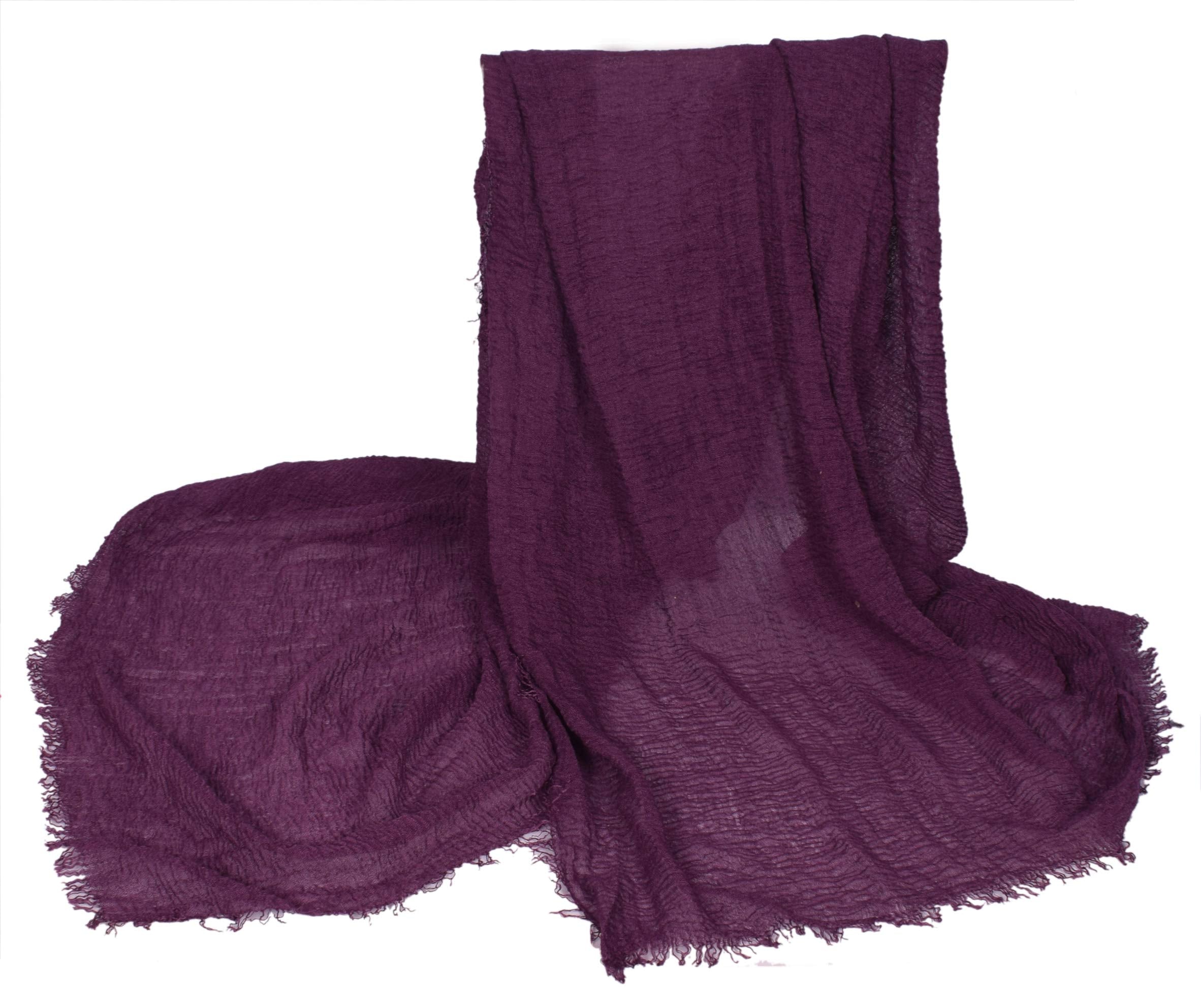 Iba & Isba Women's Plain Crinkled Scarves, Stoles, Hijabs (76 x 36 inch) (Dark Purple)