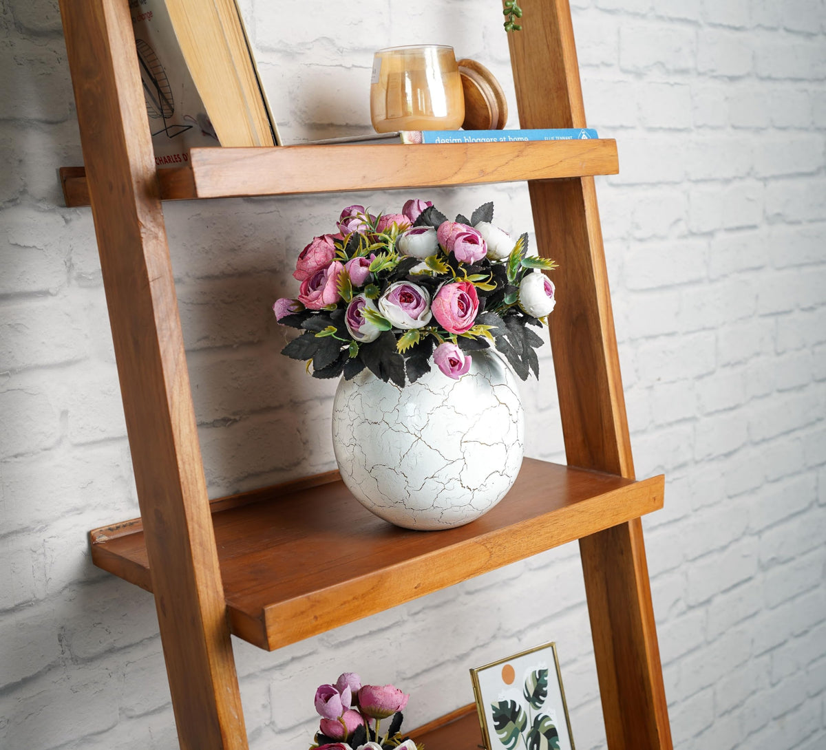 BEHOMA Metal Ball Round Metal Vase for, White